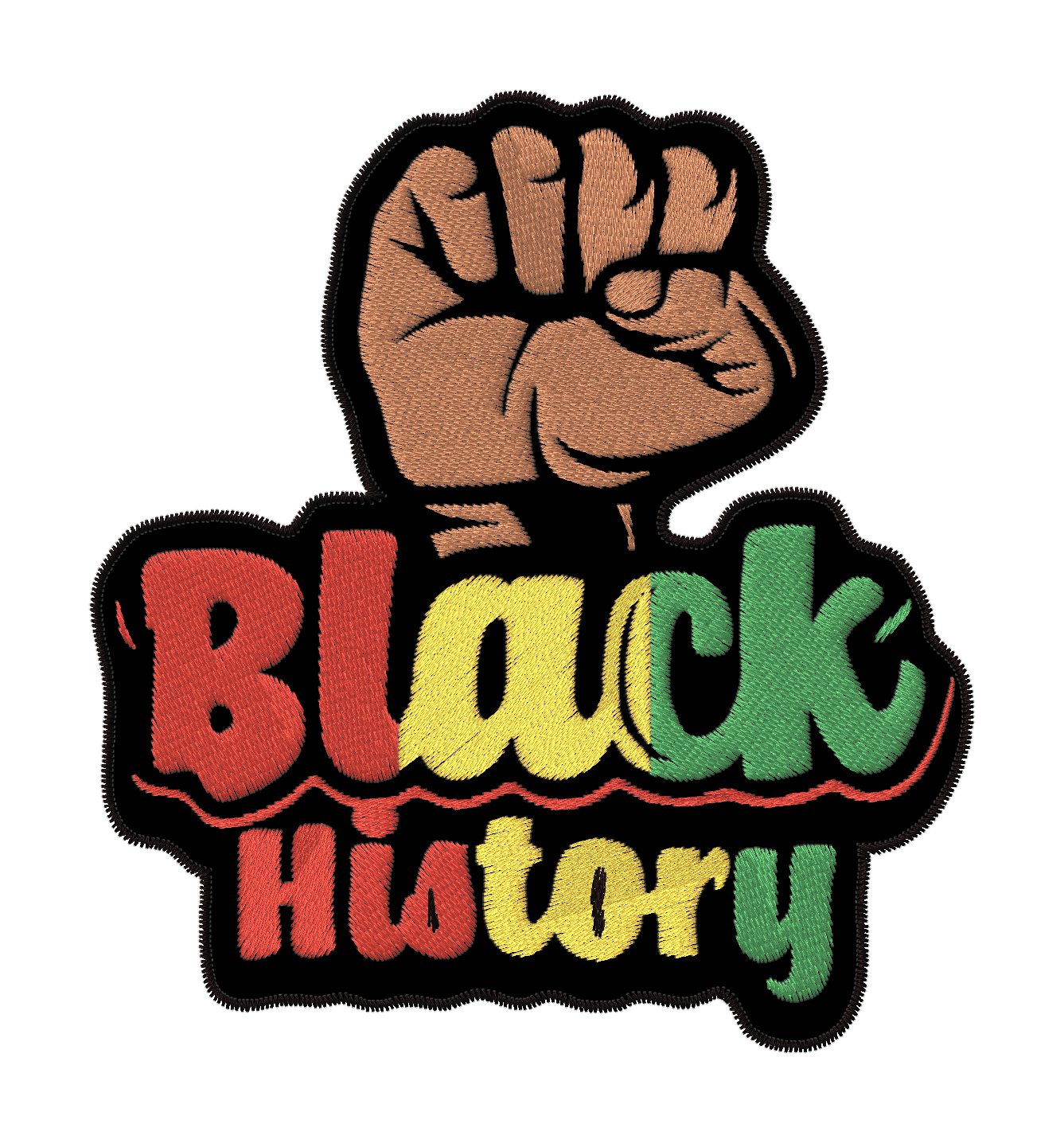 Bold and empowering iron-on patch featuring a raised fist symbol. Perfect for celebrating Black history and expressing solidarity, this high-quality embroidered patch adds a powerful statement to jackets, backpacks, hats, and other clothing items.