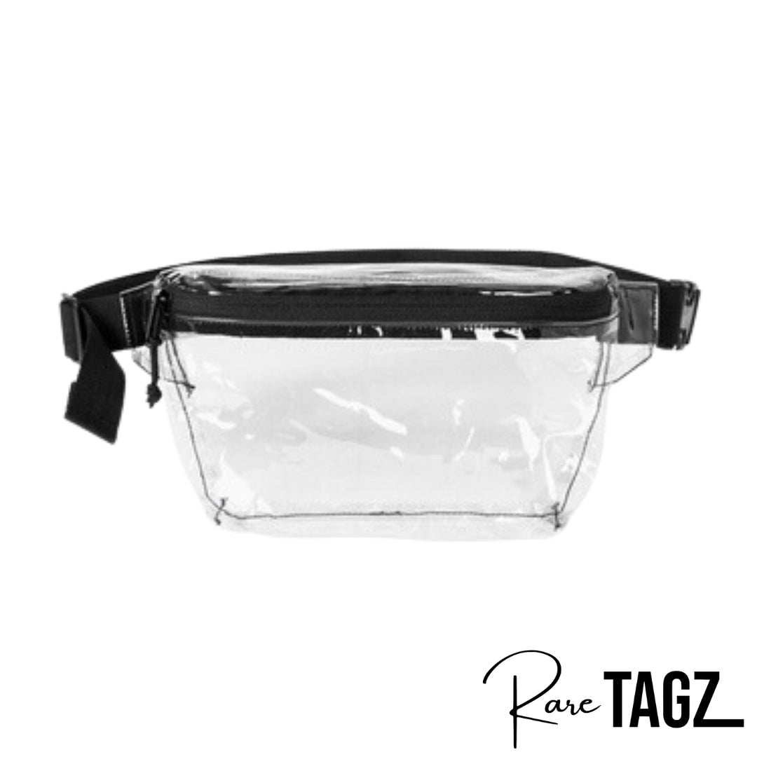 Compact clear waist bag with black zipper and strap, perfect for hands-free carrying at events. Clear Bags, Stadium Approved, Clear Tote Bags, Football Games, Concert Venues