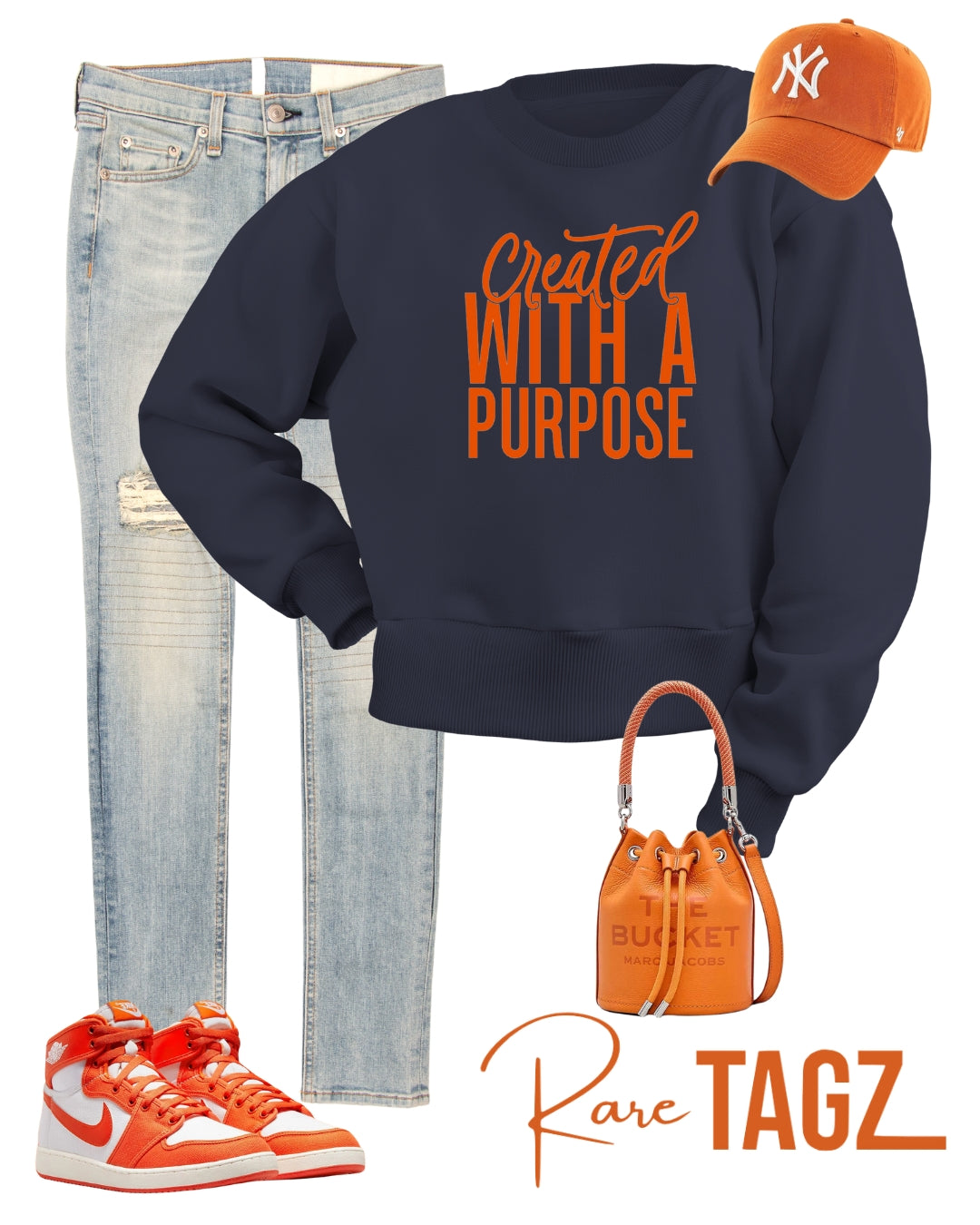 Soft sweatshirt featuring the phrase Created with a Purpose in stylish lettering, perfect for casual wear and expressing personal motivation.