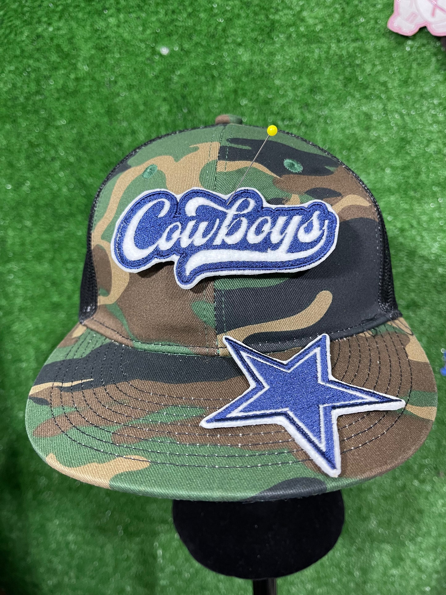 A set of Dallas Cowboys patches featuring the iconic star logo and the word cowboys. Perfect for customizing and showing off your Cowboys pride on jackets, trucker hats, or bags.