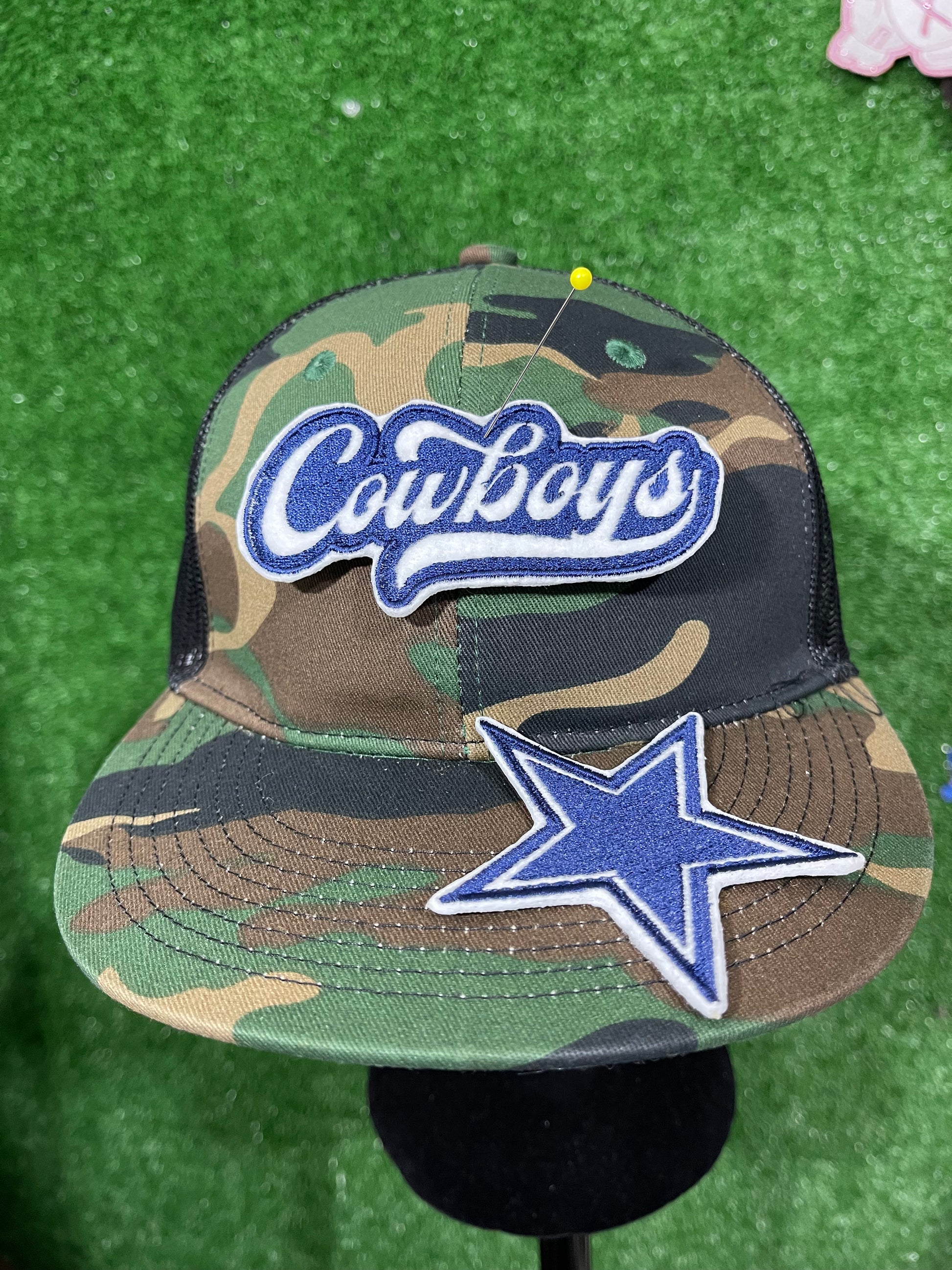 A set of Dallas Cowboys patches featuring the iconic star logo and the word cowboys. Perfect for customizing and showing off your Cowboys pride on jackets, trucker hats, or bags.