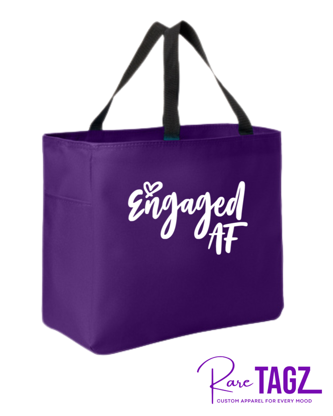 Custom Engaged AF purple tote bag for brides, engagement parties, and wedding planning. 
Bride-to-be tote bag, bachelorette party, engagement gift ideas, newly engaged, fiance
