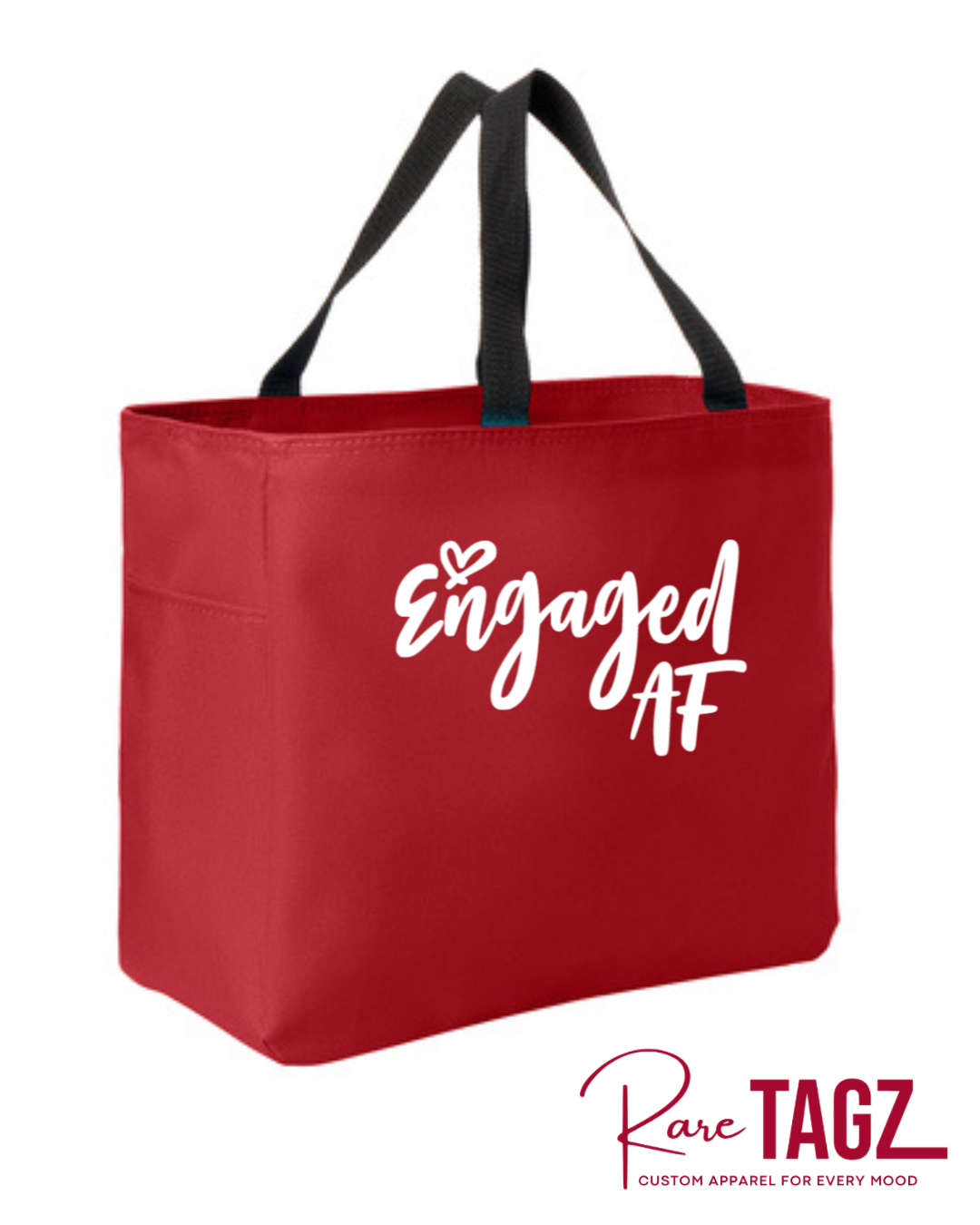 Custom Engaged AF red tote bag for brides, engagement parties, and wedding planning. 
Bride-to-be tote bag, bachelorette party, engagement gift ideas, newly engaged, fiance