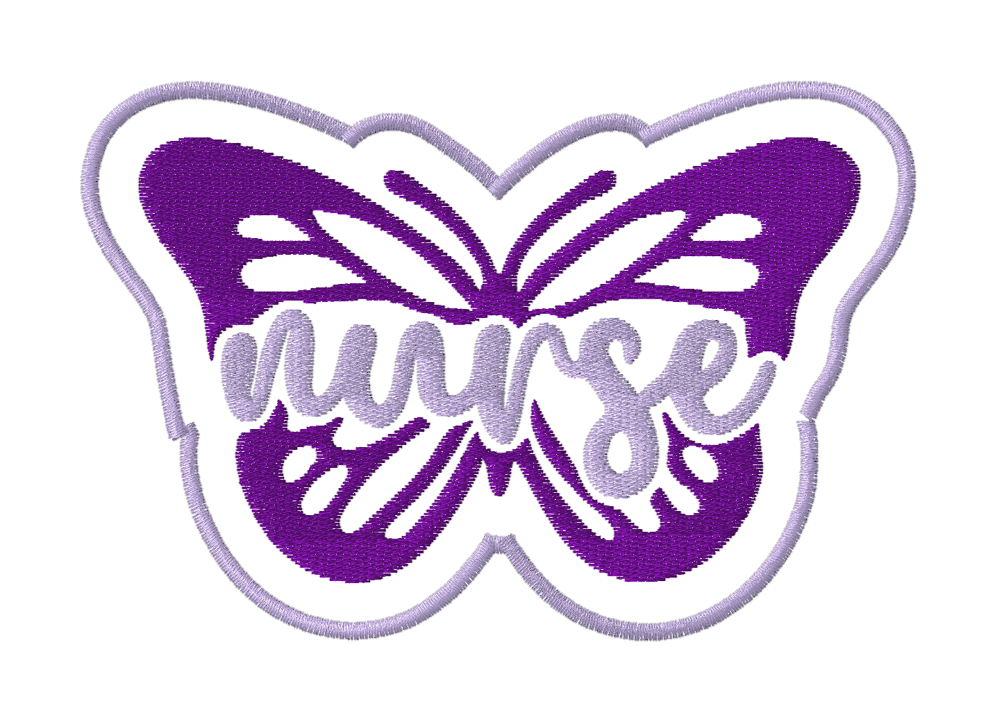 Purple nurse-themed embroidered iron-on patch set featuring six designs: 
Cool Nurse Club
A Proud Nurse
Nurse Fuel Coffee Cup
Nurse Cap 
Butterfly with Nurse script
Nurses Call the Shots phrase,