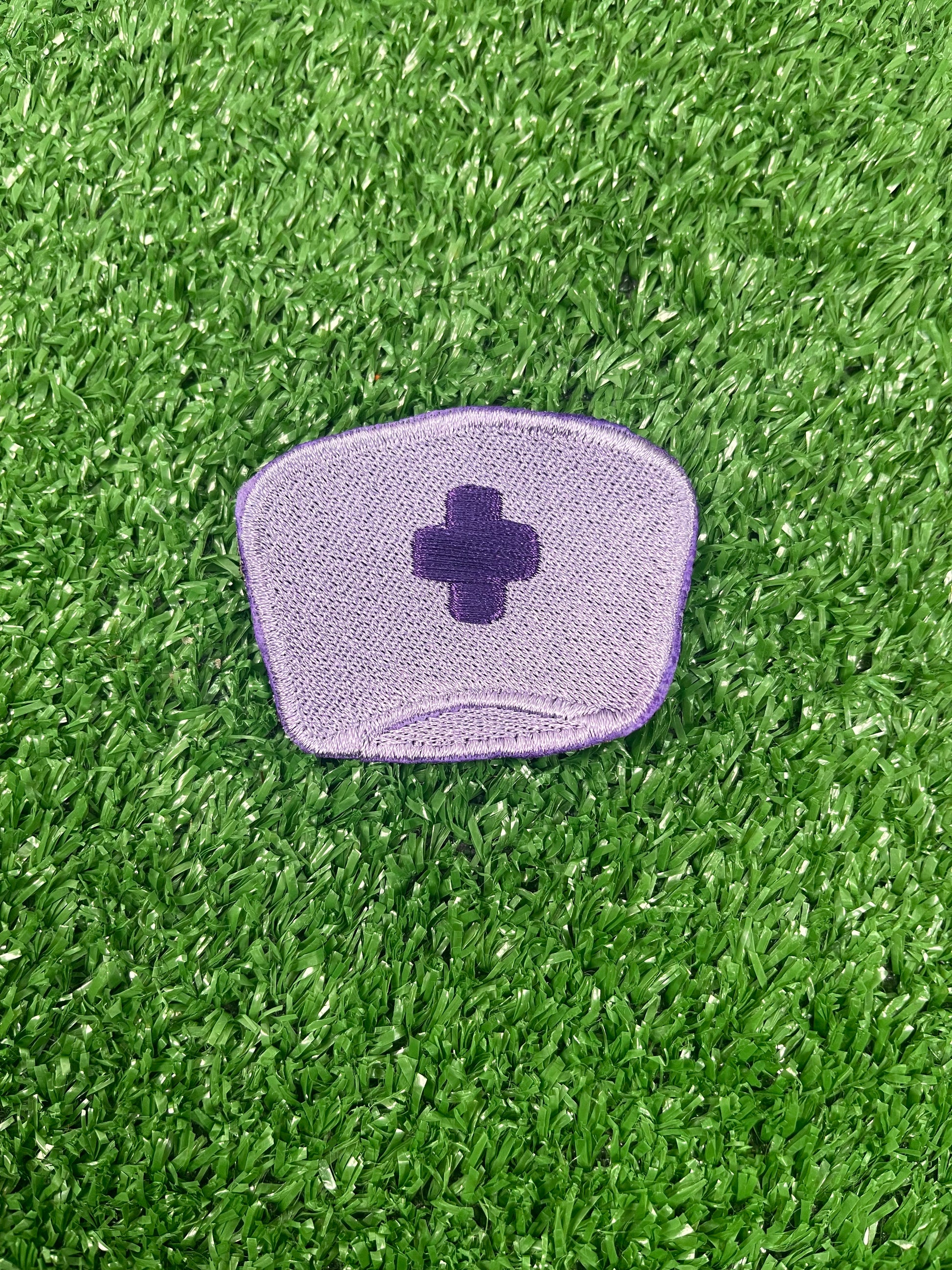 Purple nurse-themed embroidered iron-on patch set featuring six designs: 
Cool Nurse Club
A Proud Nurse
Nurse Fuel Coffee Cup
Nurse Cap 
Butterfly with Nurse script
Nurses Call the Shots phrase