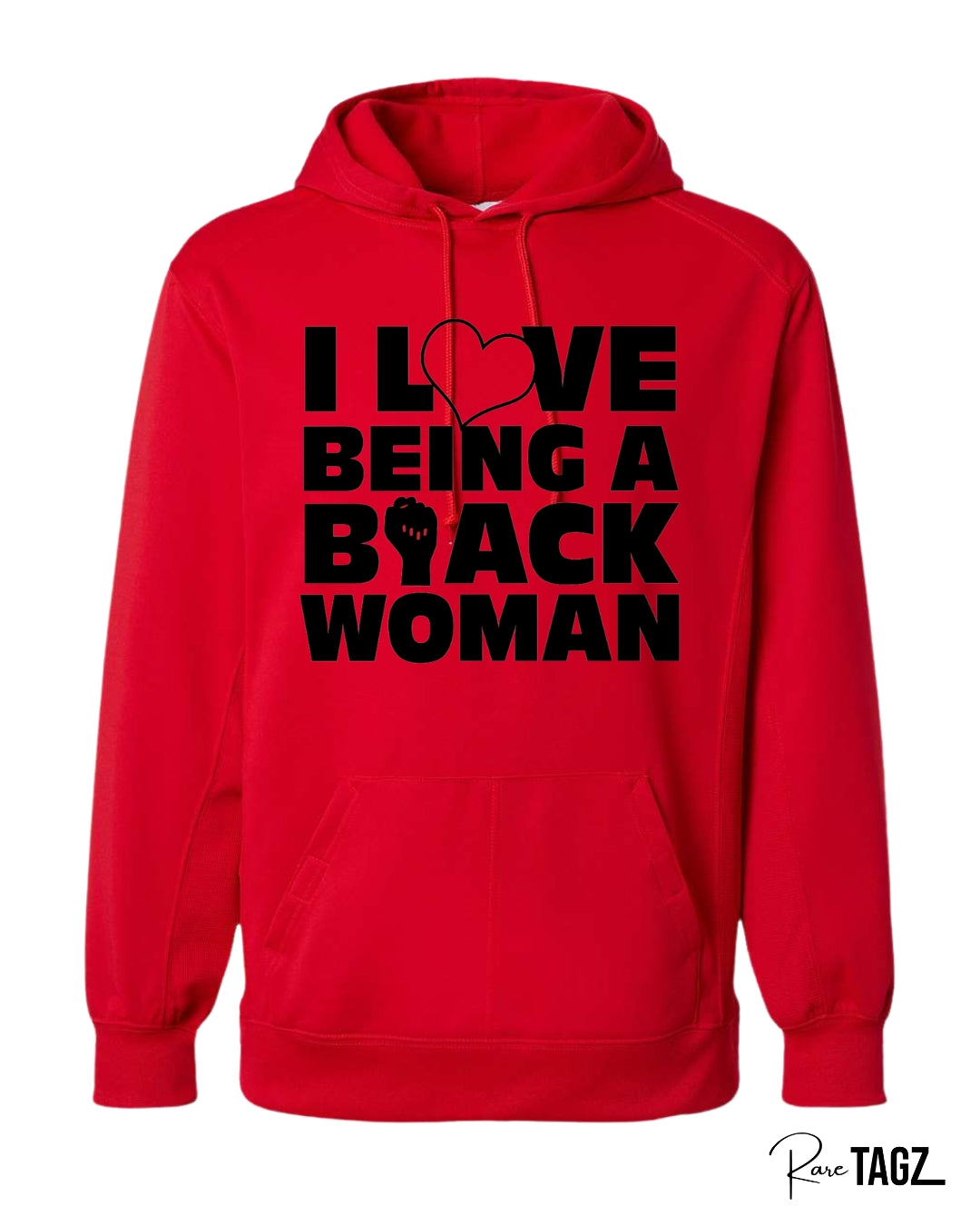 A stylish and comfortable hoodie with the empowering phrase 'I Love Being a Black Woman' boldly printed on the front. Perfect for showcasing pride, confidence, and cultural identity. Ideal for casual wear, this hoodie celebrates black womanhood and is perfect for those who want to make a bold statement. Great for layering in cooler weather, and a must-have for anyone proud of their heritage.