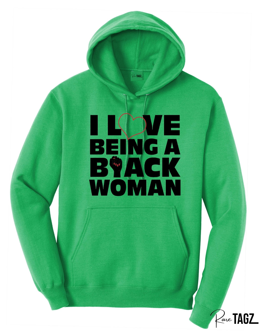 A stylish and comfortable hoodie with the empowering phrase 'I Love Being a Black Woman' boldly printed on the front. Perfect for showcasing pride, confidence, and cultural identity. Ideal for casual wear, this hoodie celebrates black womanhood and is perfect for those who want to make a bold statement. Great for layering in cooler weather, and a must-have for anyone proud of their heritage.