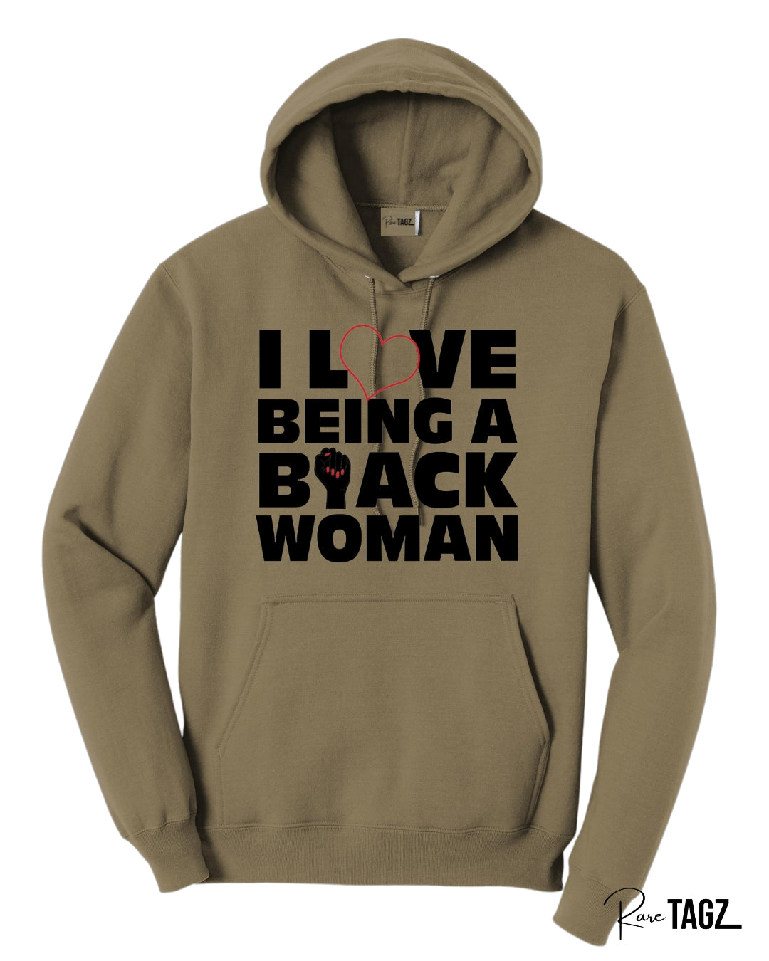 A stylish and comfortable hoodie with the empowering phrase 'I Love Being a Black Woman' boldly printed on the front. Perfect for showcasing pride, confidence, and cultural identity. Ideal for casual wear, this hoodie celebrates black womanhood and is perfect for those who want to make a bold statement. Great for layering in cooler weather, and a must-have for anyone proud of their heritage.