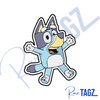 Bluey cartoon character iron-on patch with vibrant colors and playful design.