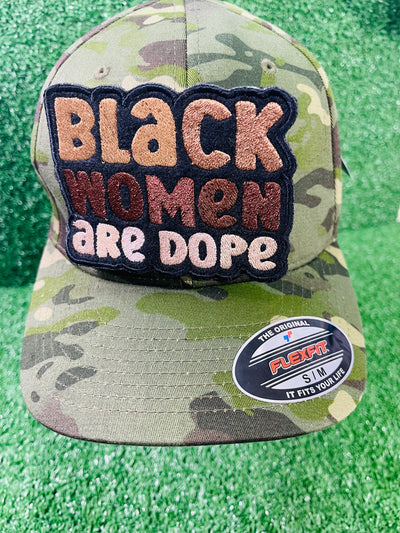 Iron-on patch with the text Black Women are Dope in bold letters on a black background, celebrating Black Women with a powerful and stylish statement.