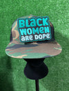 Iron-on patch with the text Black Women are Dope in bold letters on a black background, celebrating Black Women with a powerful and stylish statement.