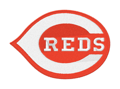 CINCINNATI REDS IRON-ON PATCH FEATURING THE ICONIC RED C LOGO WITH WHITE EMBROIDERY ON A VIBRANT RED BACKGROUND.