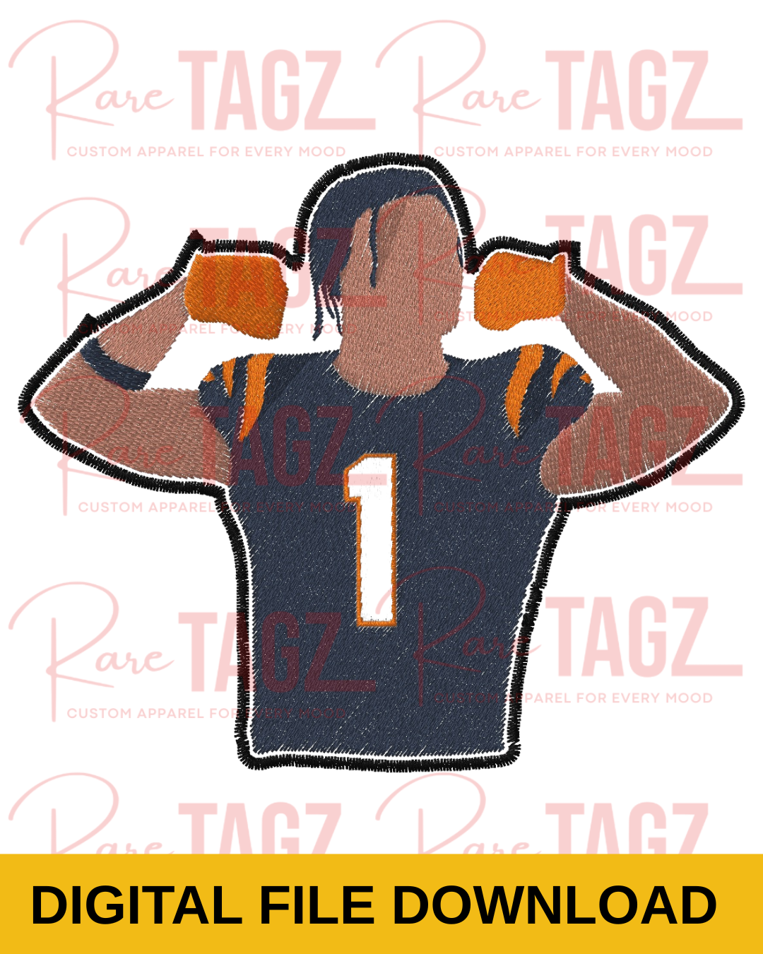 Orange and black football player flexing embroidered patch for cincinnati game day apparel