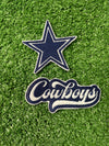 A set of Dallas Cowboys patches featuring the iconic star logo and the word cowboys. Perfect for customizing and showing off your Cowboys pride on jackets, trucker hats, or bags.