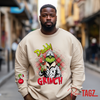 Customizable sweatshirt featuring a playful 'Daddy Grinch' design. The sweatshirt can be personalized with the names of children, making it a unique and festive piece. Perfect for dads looking to celebrate the holiday season with a touch of fun and personalization.