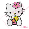 Hello Kitty holding an arrangement of colorful flowers on a patch. Perfect for personalizing jackets, bags, and trucker hats.