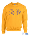 I Love My SGRho Embroidered Sweatshirt - This high-quality sweatshirt features a beautifully embroidered 'I Love My SGRho' design on the front. Made from a soft and durable blend of cotton and polyester, it offers a classic fit with a comfortable crew neck. Perfect for chilly days, casual outings, or chapter meetings, this stylish sweatshirt showcases your Sigma Gamma Rho pride with elegance.