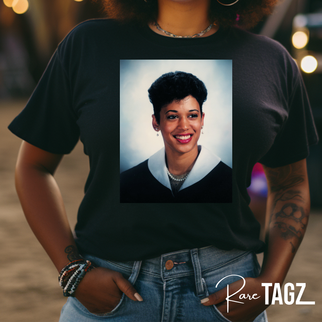 Vintage style tshirt featuring a school year photo of Kamala Harris from her time at Howard University, celebrating HBCU pride and ambition. #KamalaHarris #HowardUniversity #HBCUPride #BlackHistory #Empowerment #KamalaAtHoward #VintageTee #KamalaHarrisAlumni #BlackExcellence #FemaleEmpowerment #CollegePride #PoliticalFigures #BlackGirlMagic #InspirationalWomen