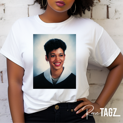 Vintage style tshirt featuring a school year photo of Kamala Harris from her time at Howard University, celebrating HBCU pride and ambition. #KamalaHarris #HowardUniversity #HBCUPride #BlackHistory #Empowerment #KamalaAtHoward #VintageTee #KamalaHarrisAlumni #BlackExcellence #FemaleEmpowerment #CollegePride #PoliticalFigures #BlackGirlMagic #InspirationalWomen