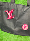 Elegant round applique patch featuring a stylish LV design, perfect for adding a touch of luxury to jackets, bags, hats, and more. Sophisticated patch shaped like the iconic LV letters, ideal for enhancing any garment or accessory with a luxurious, designer flair.