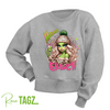 Customizable sweatshirt featuring a playful 'Mama Grinch' design. The sweatshirt can be personalized with the names of kids, making it a unique and festive piece. Perfect for moms looking to celebrate the holiday season with a touch of fun and personalization.