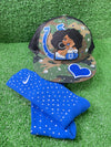 Blue Nike socks embellished with sparkling rhinestones, adding a touch of bling and style.  The socks feature a bold blue color with rhinestones carefully placed for a dazzling effect, perfect for elevating any sneaker look.