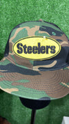 Embroidered Pittsburgh Steelers iron-on patch with the words Steelers in bold black letters on a yellow background. The stitching is clean and precise, ideal for adding a touch of team spirit to your clothing or accessories.