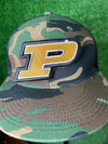 Purdue University iron on patch featuring the iconic P logo in bold black, gold, and white. colors. Ready to be applied to jackets, bags, or trucker hats.