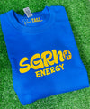 Embroidered hoodie and sweatshirt with ‘SGrho Energy’ text, representing Sigma Gamma Rho sorority pride. Cozy, stylish apparel for showing sorority spirit in blue and gold.