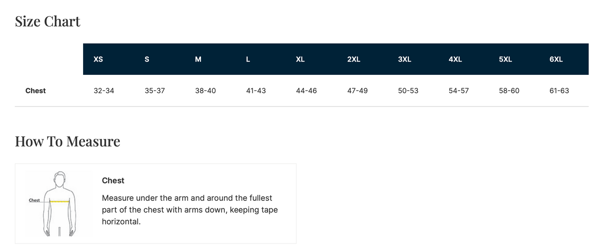 Size Chart for Unisex District Brand Tshirt