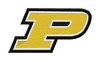 Purdue University embroidered iron-on patch featuring the iconic ‘P’ logo in black and gold, measuring approximately 4 inches in width.”